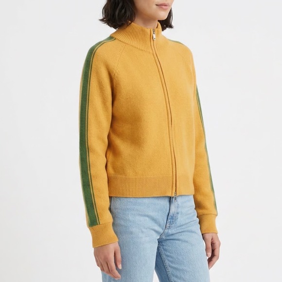 The Unbranded Brand Jackets & Blazers - Track Jacket Womens Large Yellow Knit Ribbed Full Zip Mock Neck Raglan Sleeve